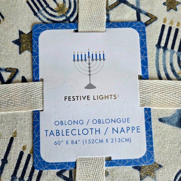 New Cotton Tablecloth for Hanukah with metallic threads 60''x 84'' - Picture 2 of 6